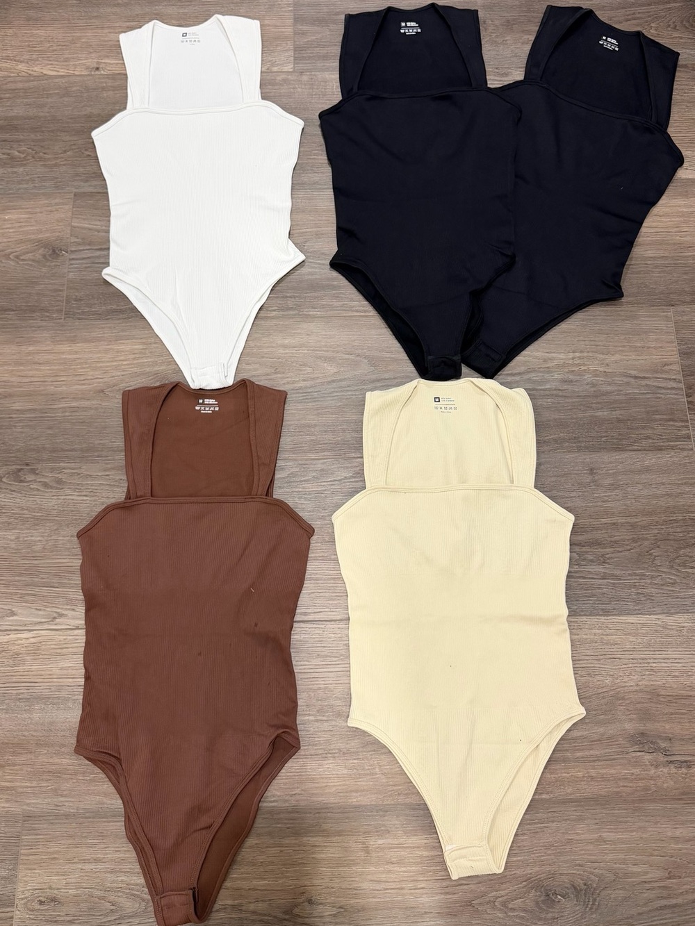 Women’s Ribbed 5 Piece Bodysuit - White, Black, Brown, Tan